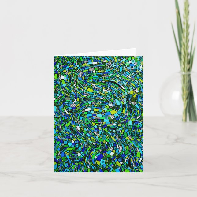 Abstract Design Blue Green Waves Shapes Folded (Anverso)