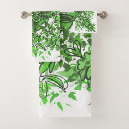 Abstract Floral Pattern In Black & Green On White