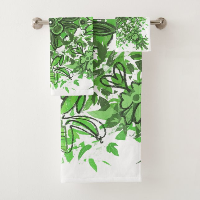 Abstract Floral Pattern In Black & Green On White (In situ)