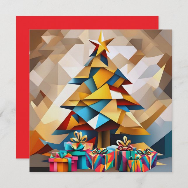 Abstract Modern Christmas Tree Flat Card (Anverso / Reverso)