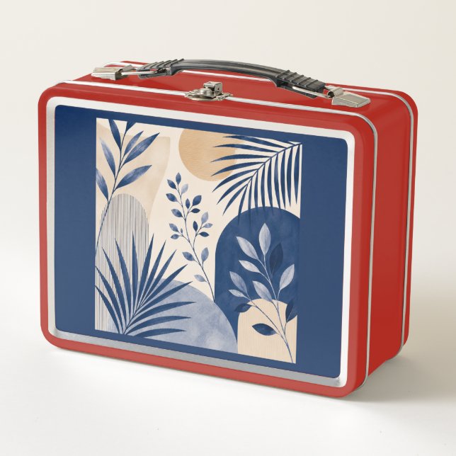 Abstract Navy Blue Boho Botanical Lunch Box (Anverso)