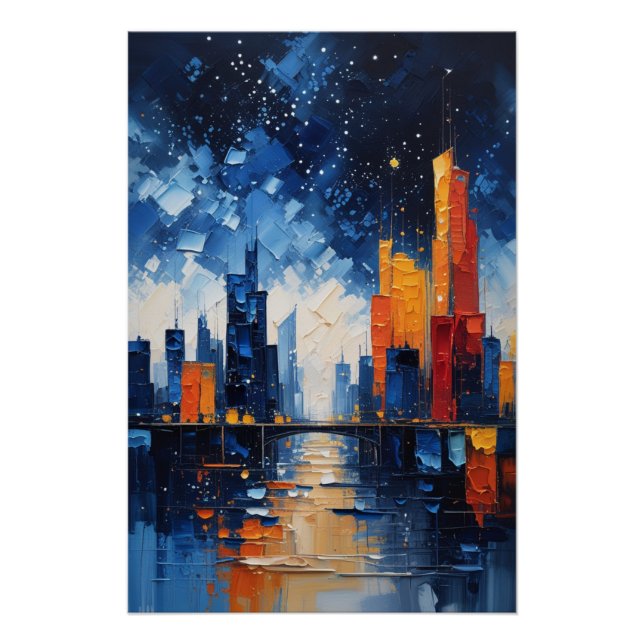 Abstract Night Skyline Impasto Poster (Anverso)