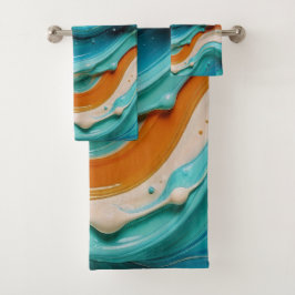Abstract Swirling Teal and Orange Glossy Fluid