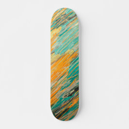 Abstract Teal Orange Textured Skateboard Deck