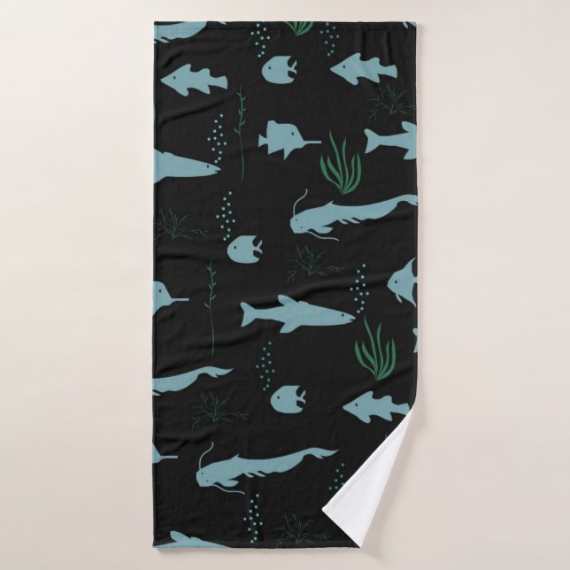 Abstract underwater pattern with fishes and seawee (Toalla de baño)