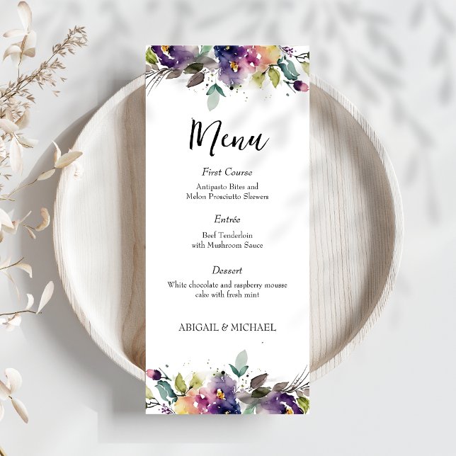 Abstract Watercolor Floral Boda Menú (Menu)