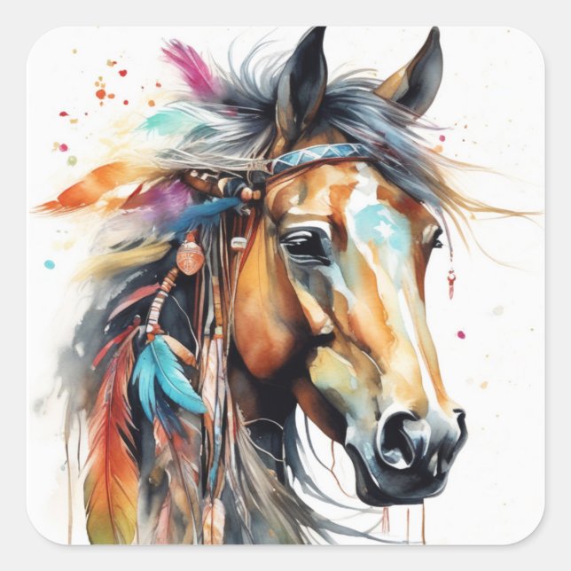 Abstract Watercolor Horse Pegatinas (Anverso)