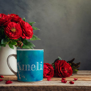 Abstracto azul acuarela patrón taza de café