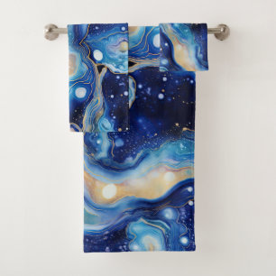 Abstracto Cósmico Oro Azul con Nebulosa Giratoria