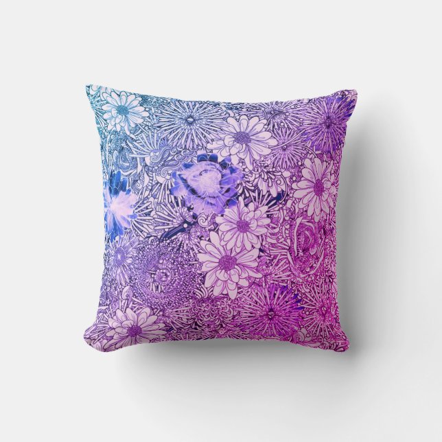 Abstracto de almohada morada y floral azul (Anverso)