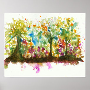 Abstracto de color de agua Paisaje Arte Bosque de