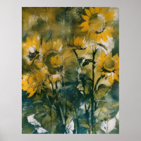 Abstracto girasoles arte fino, tés, oro
