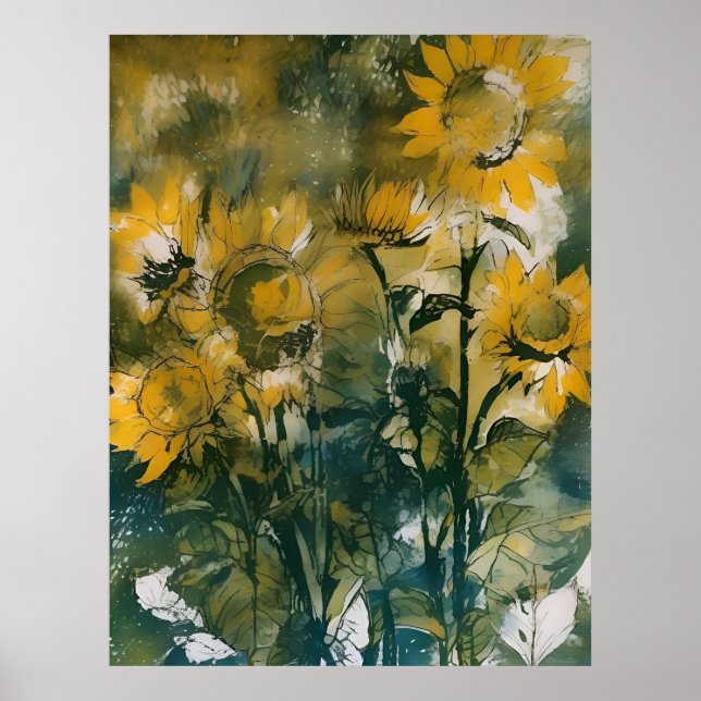 Abstracto girasoles arte fino, tés, oro (Frente)