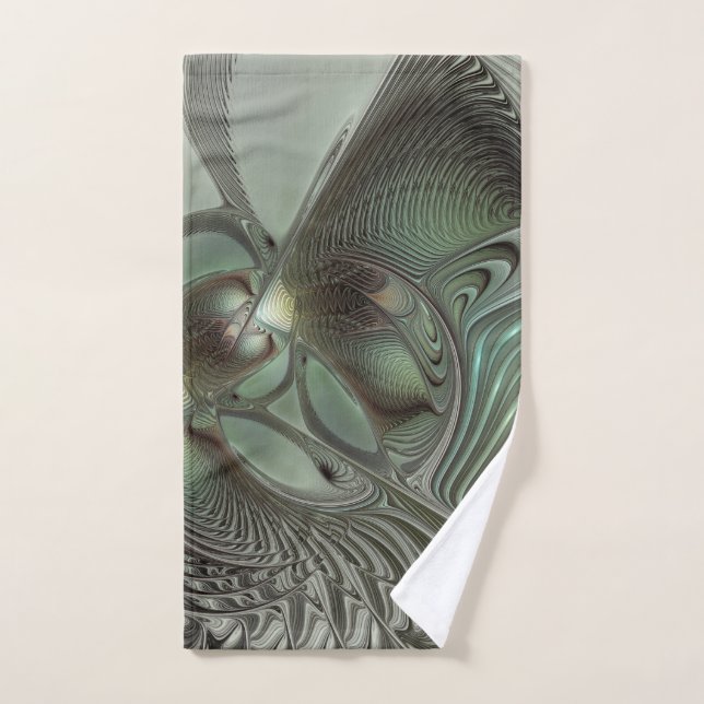 Abstracto Olive Sage Green Grey Fractal Art Fantas (Toalla de mano)