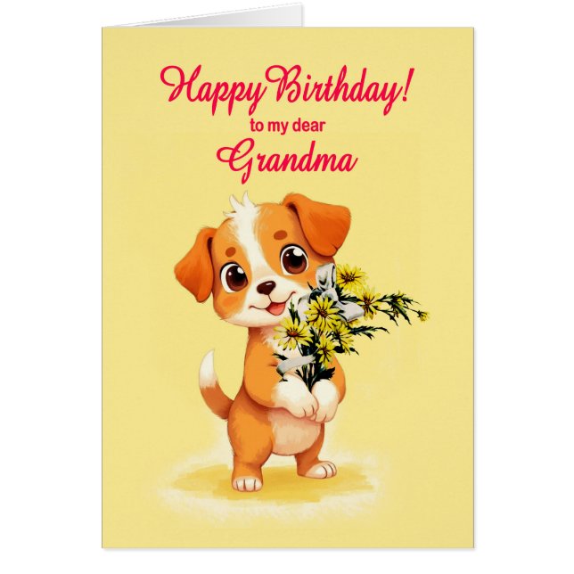 Abuela Birthday Puppy y Flores (Frente)
