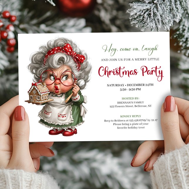 Abuela Cómica Gruñona Invitación a la Fiesta de Na (Grumpy Comic Grandma Cheerful Xmas Party Invite)