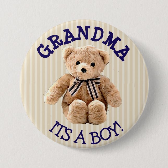 Abuela, es un chico Teddy Oso botón de Baby Shower (Anverso)
