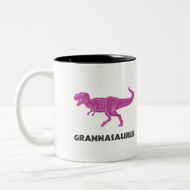 Abuelita Nanna, taza rosada de la taza de T-rex de (Izquierda)