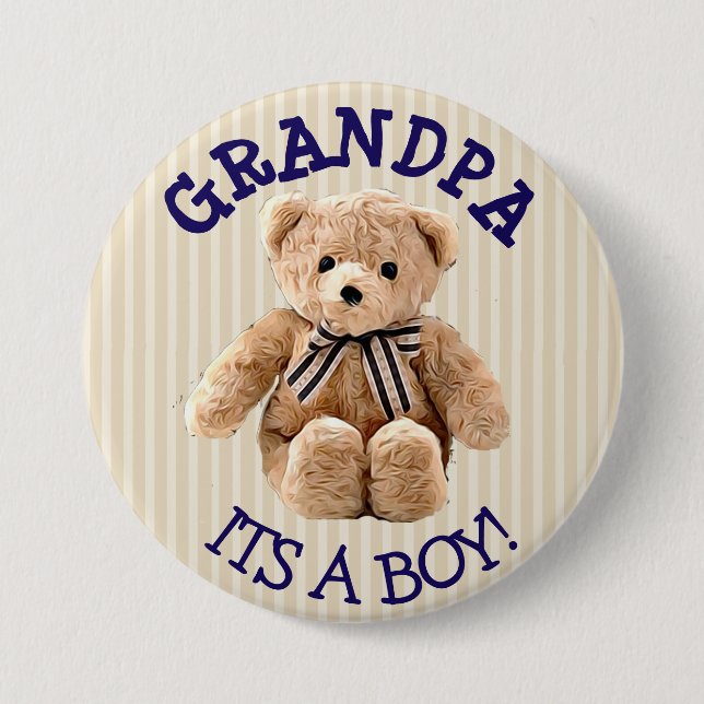 Abuelo, es un niño Teddy Oso botón de Baby Shower (Anverso)