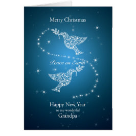 Abuelo, palomas de Navidades de la paz