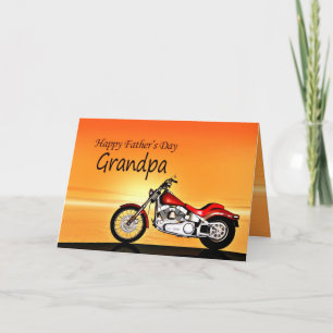 Abuelo, puesta de sol en motocicleta, tarjeta del 