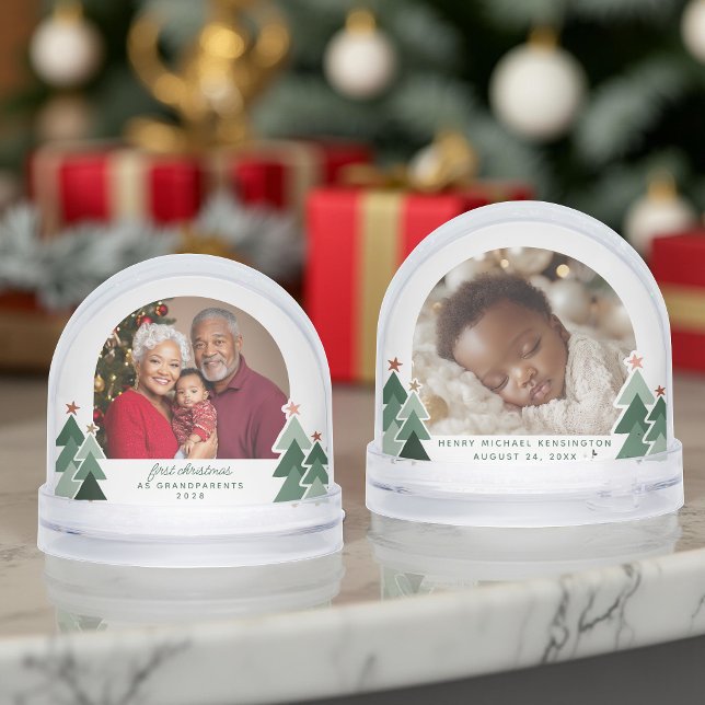 Abuelos Primeros Árboles Rústicos de Navidad 2 fot (Grandparents First Christmas Rustic Trees 2 Photos Snow Globe)