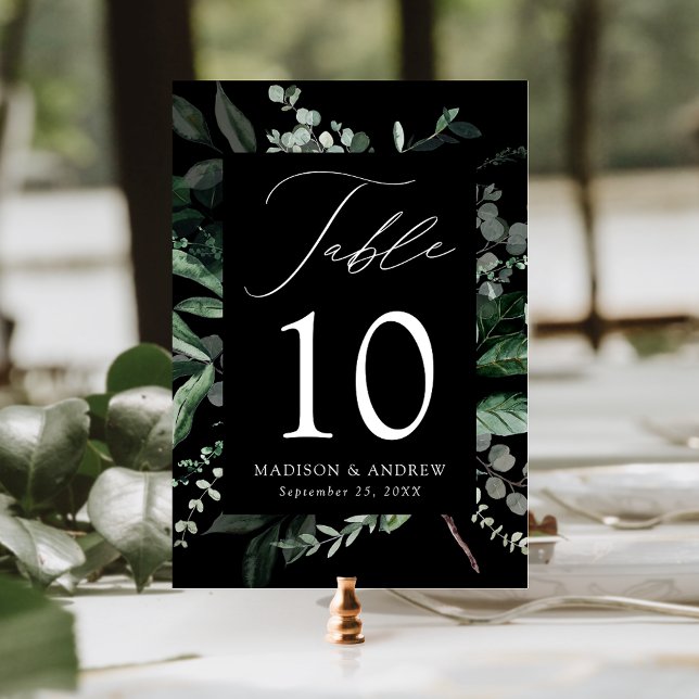Abundant Greenery Black Table Number Card (Subido por el creador)