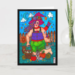 Abundantemente mágica tarjeta de bruja de jardín