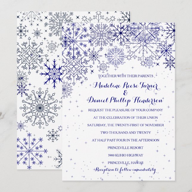 Abundantes copos de nieve - Invitaciones a la Boda (Anverso / Reverso)