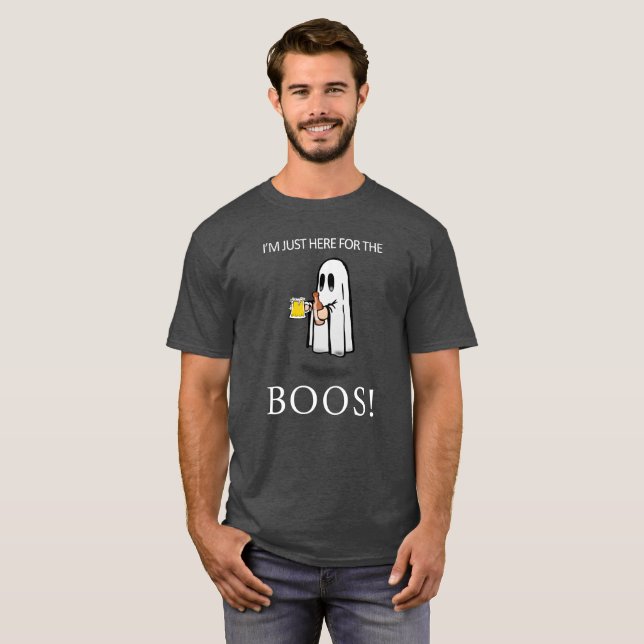 Acá por la divertida camiseta de Halloween de Boos (Anverso completo)