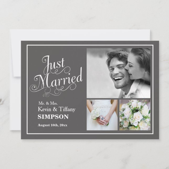 ACABAMOS DE CASARNOS Anuncio de Foto de Boda Gris (Anverso)
