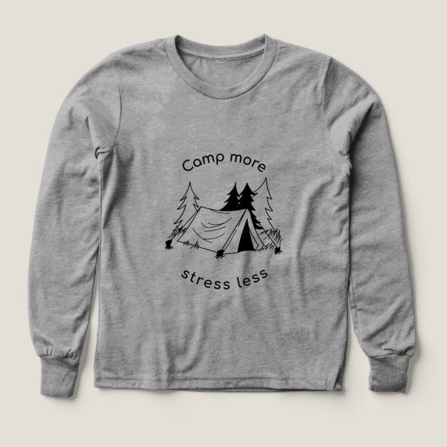 Acampar más estrés menos camisetas básicos de mang (Diseño frontal)