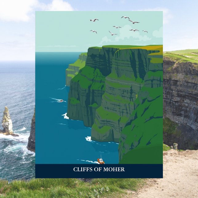 Acantilados de Moher, Irlanda Tarjeta Postal Vinta (Cliffs of Moher, Ireland Travel Vintage)
