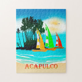 Acapulco Sailboat Beach Sun Poster Puzzle