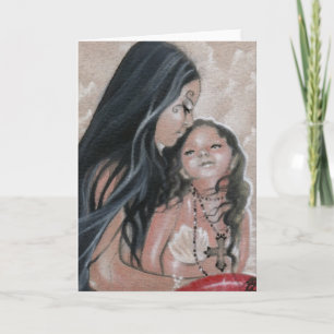 Acaricie la tarjeta de la sirena y del niño