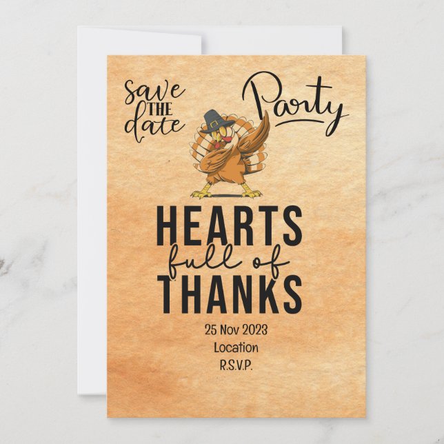 Acción de Gracias con Turquía salva la invitación  (Anverso)