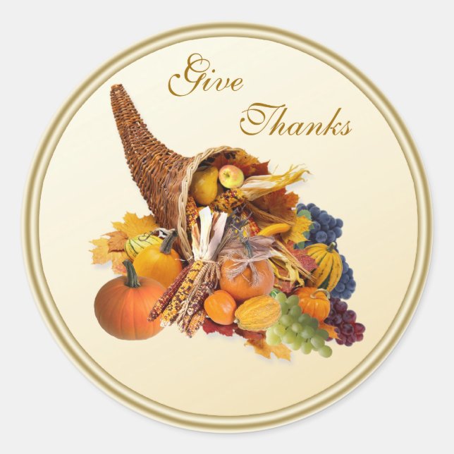 Acción de gracias. Cornucopia Pegatina (Anverso)