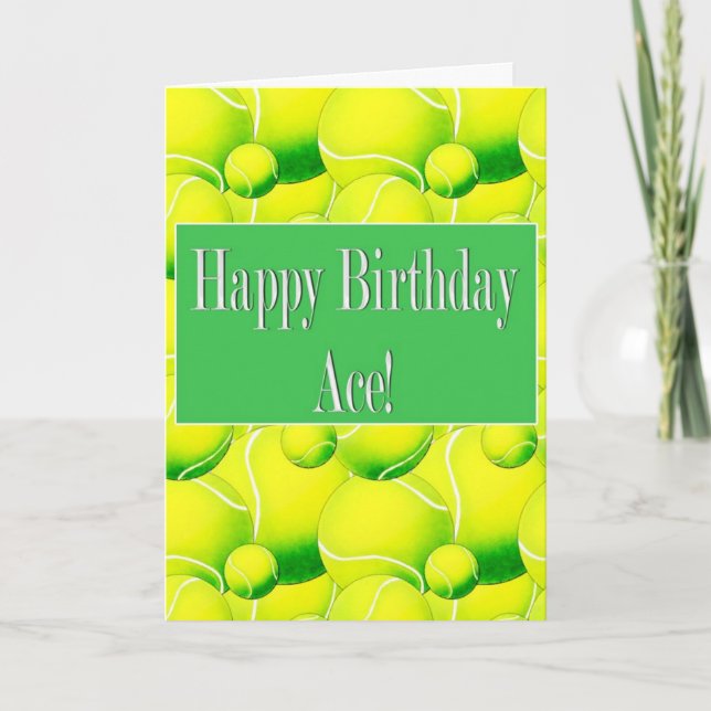 Ace de cumpleaños feliz, tarjeta de bolas de tenis (Anverso)