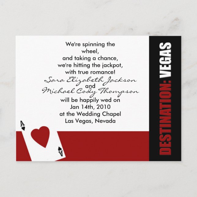 Ace of Hearts Destination Vegas Wedding Invitación (Anverso)