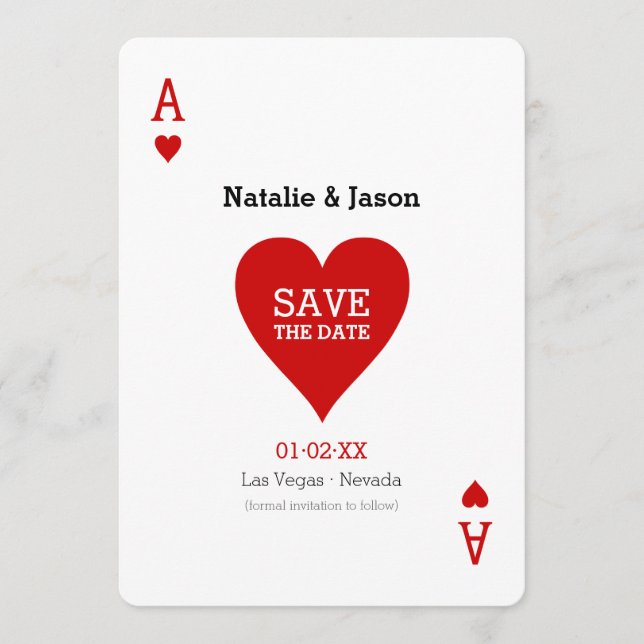 Ace of Hearts Save the Date Boda Invitación (Anverso)