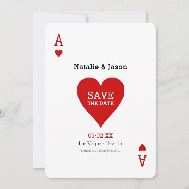 Ace of Hearts Save the Date Boda Invitación (Anverso)