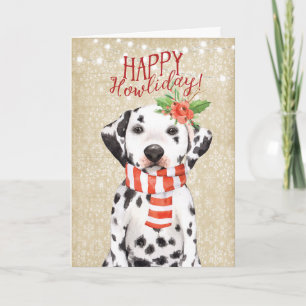 Acebo feliz del dalmation de la tarjeta de Navidad