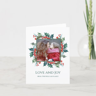 Acebo y bayas de Navidad con foto familiar