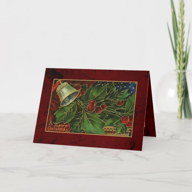 Acebo y Bell del navidad del vintage (Anverso)