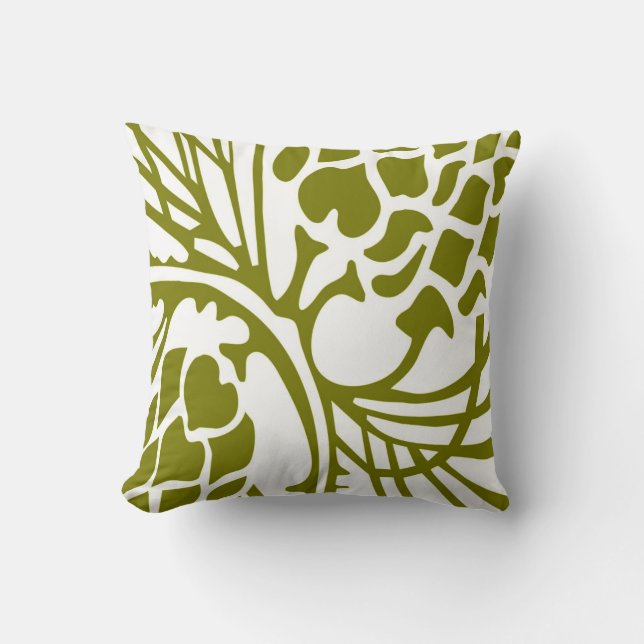 Aceituna verde y almohada abstracta floral blanca (Anverso)