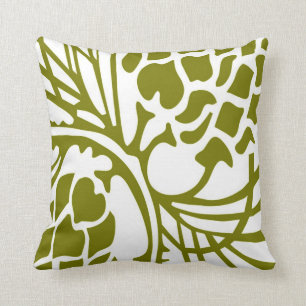 Aceituna verde y almohada abstracta floral blanca