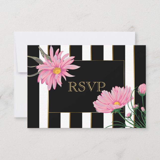 Acento dorado franjas negras rosadas Daisies RSVP (Anverso)