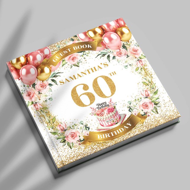 Acento floral del libro de invitados de moda Boho  (Trendy Boho 60th Birthday Guest Book Floral Accent

)