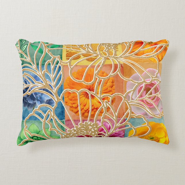 Acento Floral Dorado Almohada (Anverso)