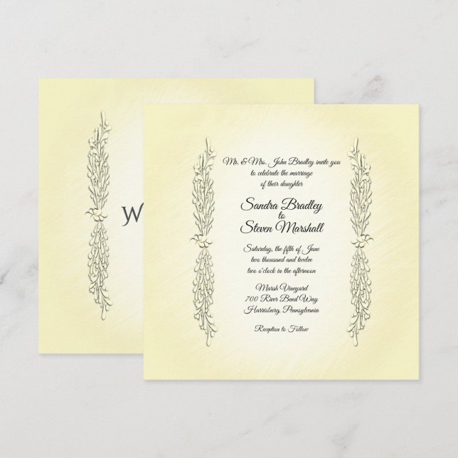Acentos mínimos Invitación a la boda amarilla (Anverso / Reverso)